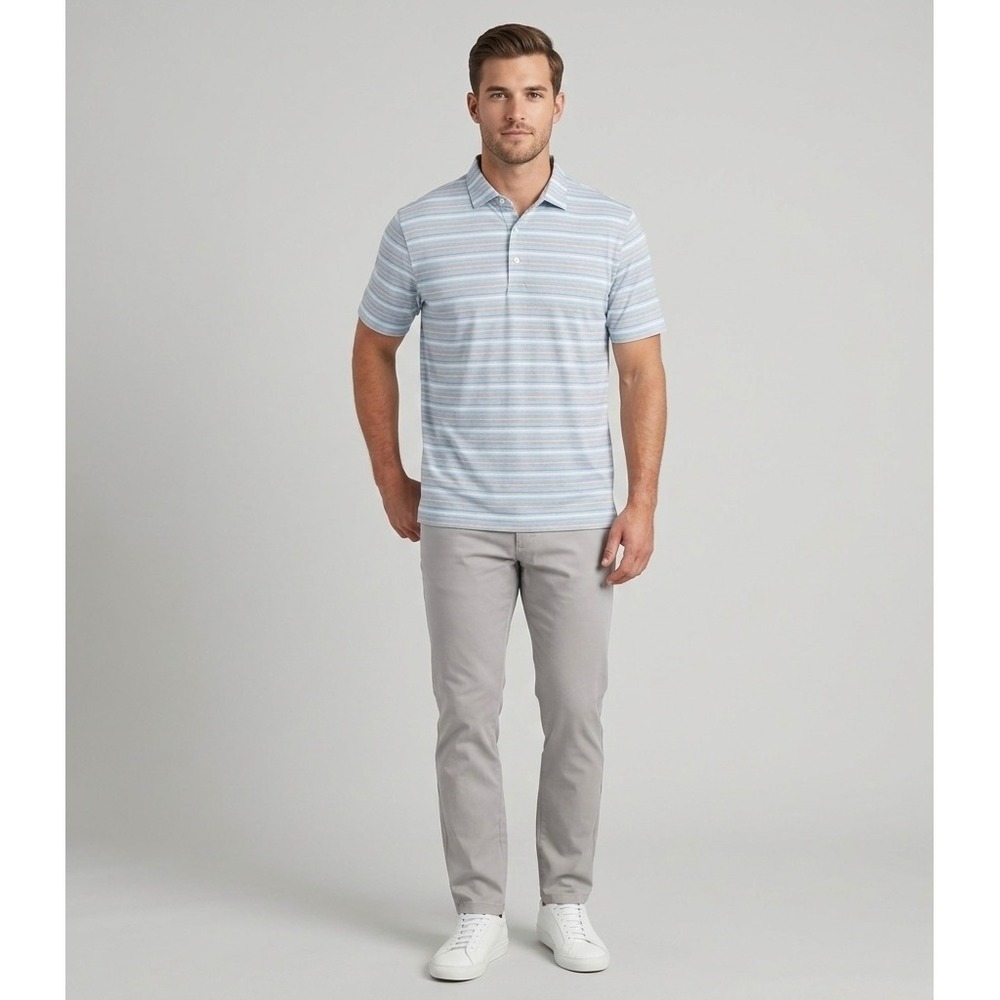 Johnnie-O Performance Polo Shirt 2XL Mens Blue Grey Striped Coope JMPO7640‎ Seal